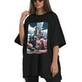 thumbnail image 4 of Plus Size Shirt for Women Black Tops for Women Oversized Short Sleeves Shirt for Women Castle (70） T Shirt Crewneck Shirt for Women L, 4 of 5