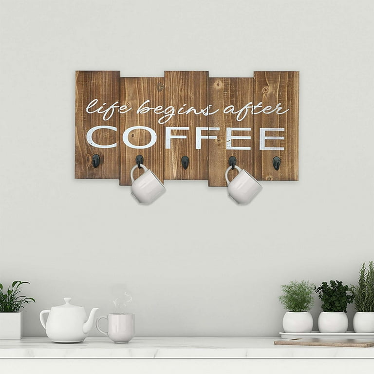 Wall Hanging Sign Rustic Wall Mounted Wood Coffee Cup Storage Rack