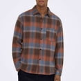 thumbnail image 2 of Men's Plaid Brushed Flannel Long Sleeve Shacket Button Down Shirt Jacket Fall Winter Overshirt with Front Pocket for Work Outdoor Camp, Orange, XL, 2 of 6