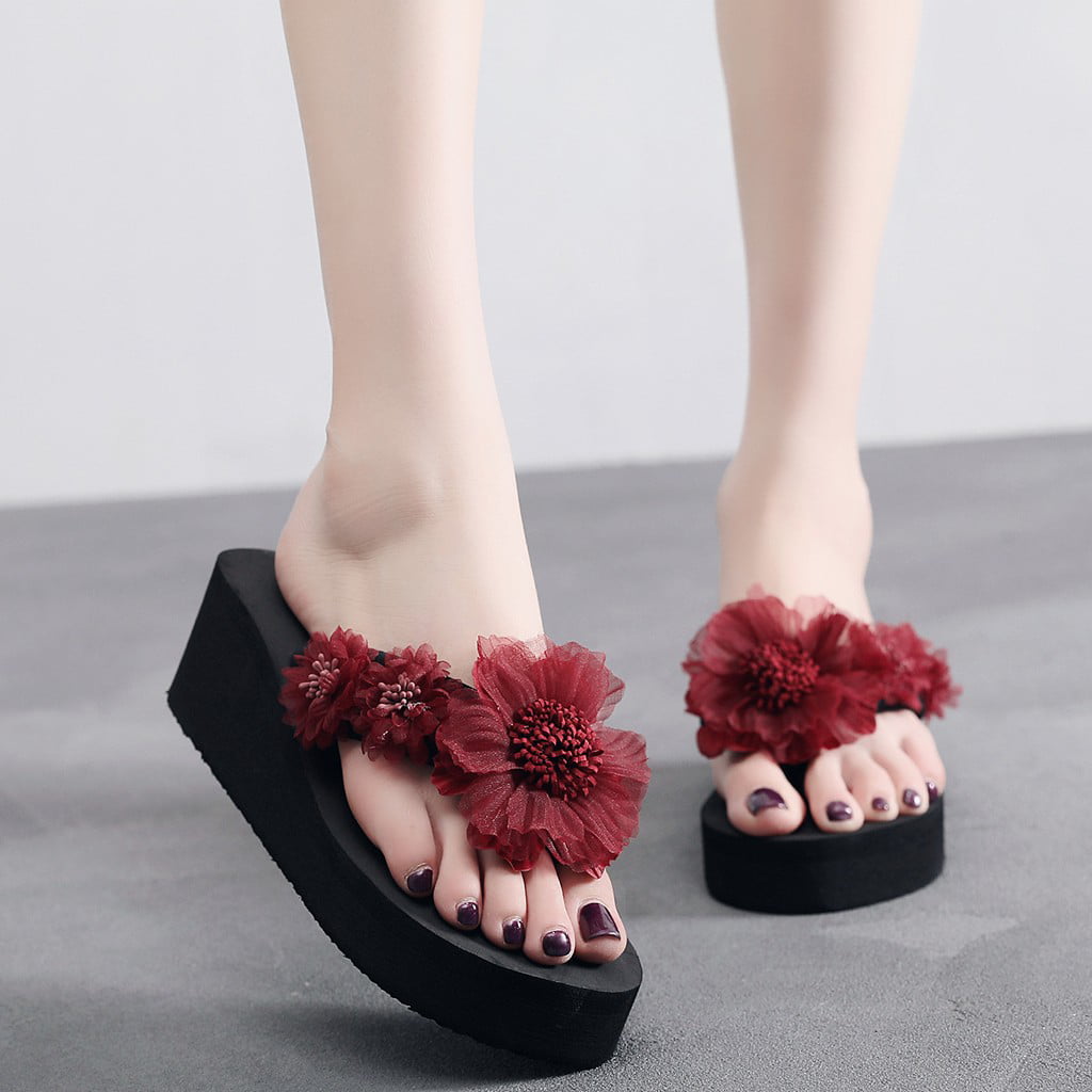 HOT Womens Flip Flops Summer Beach Sandals slipper Platform Wedge heel Crystal 