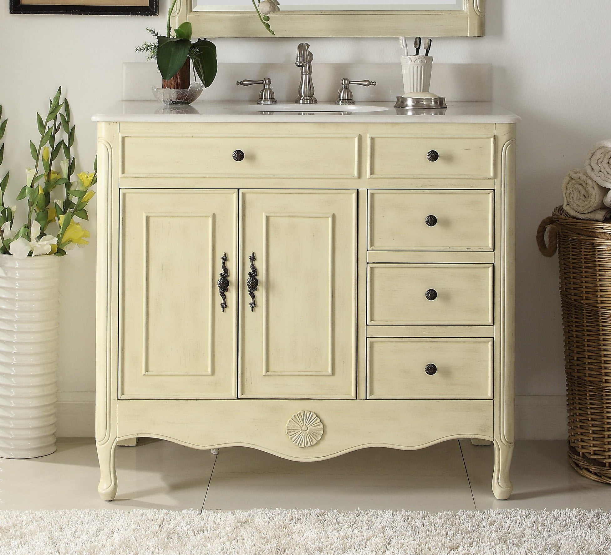 38" Benton Collection Daleville Distressed Cream Bathroom Sink Vanity