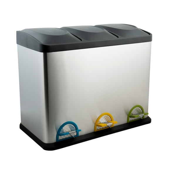Organize It All 45 Liter 3 Compartment Stainless Recycle Bin, 24" x 13.5" x 19"