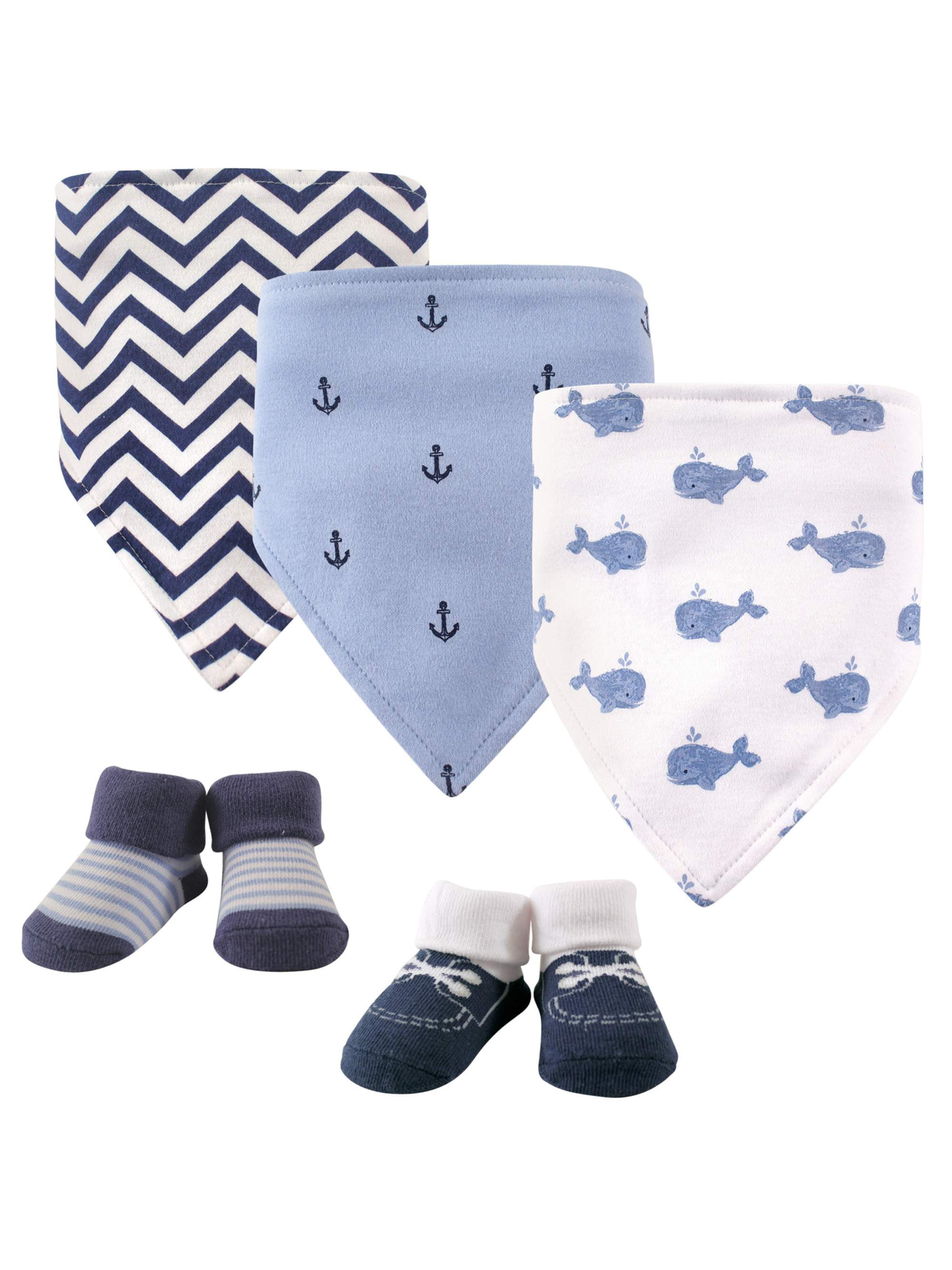 Hudson Baby Boy Bandana Bibs and Socks, 5Piece Set Whales