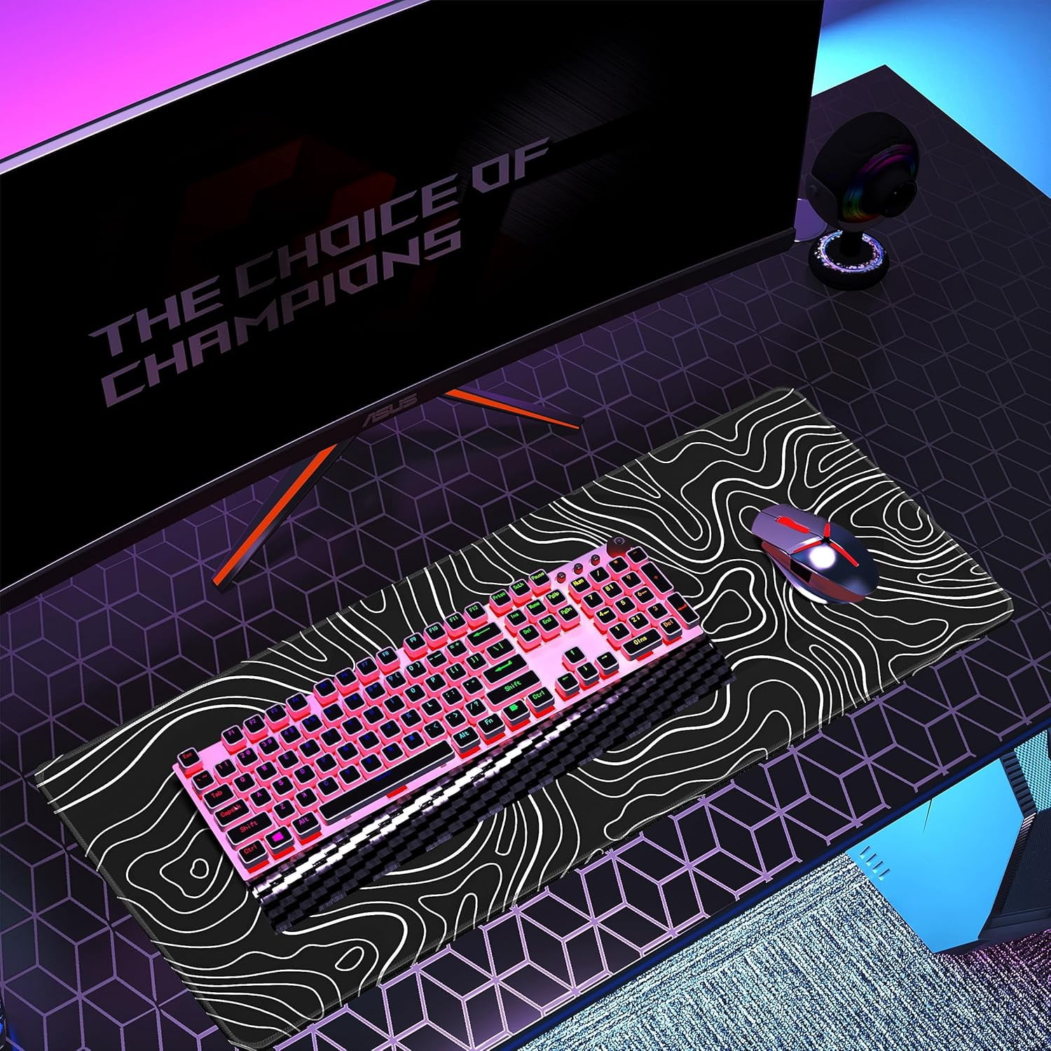 Topographic Contour Gaming Mouse Pad，Large XL Mouse Pad Big Mouse mat,Long Computer Keyboard with 3mm Non-Slip Base and Stitched Edge for Gaming Home Office Work，31.5x11.8in