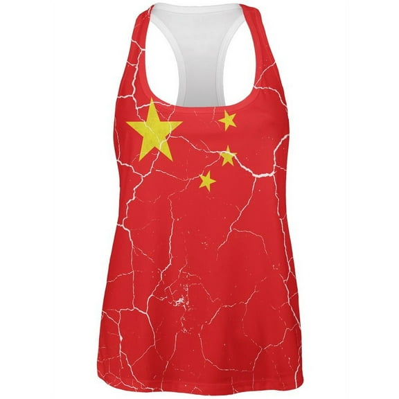 Distressed Chinese Flag All Over Womens Work Out Tank Top Multi X-LG