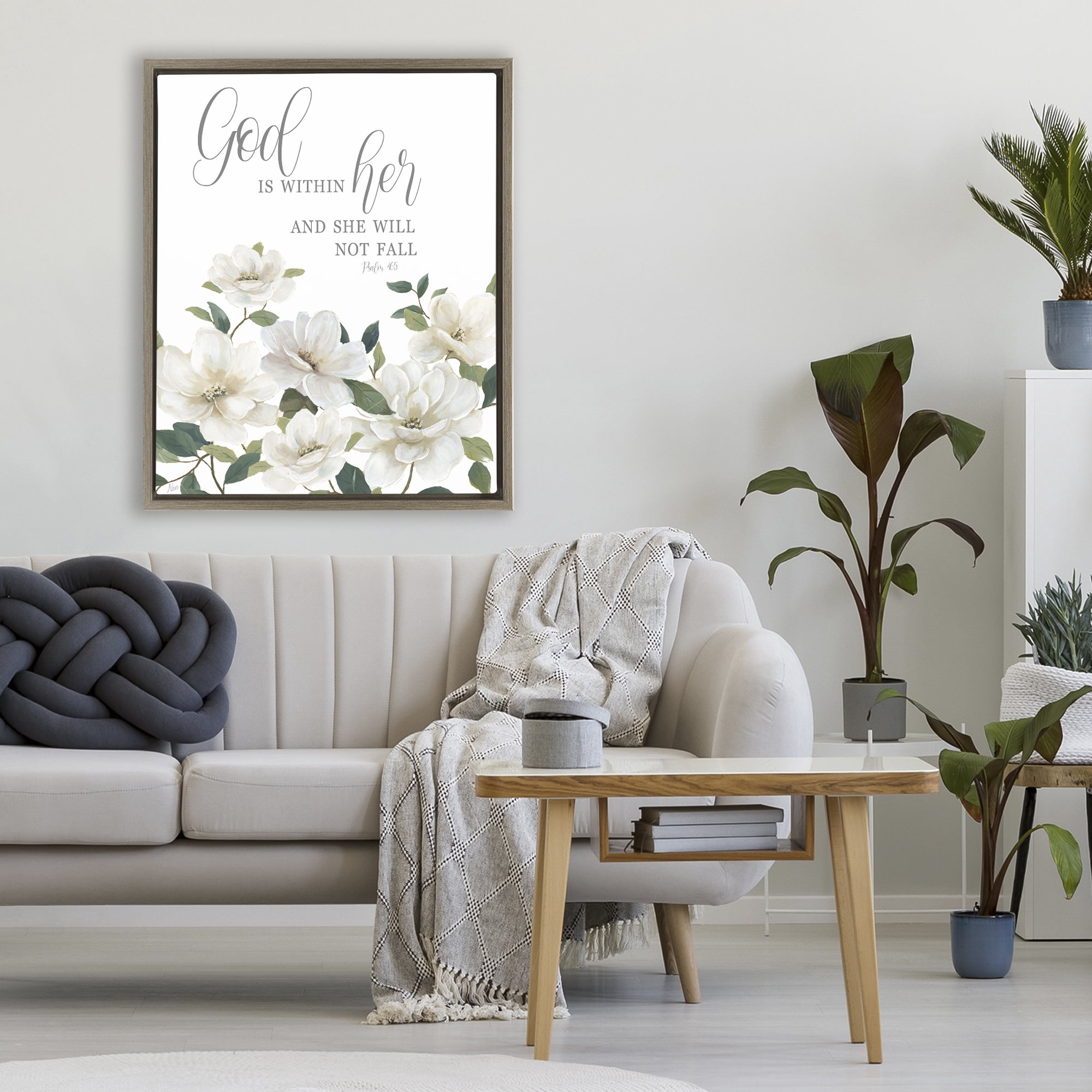 Stupell Industries God Is Within Her Brown Framed Floater Canvas Wall Art, design by Nan