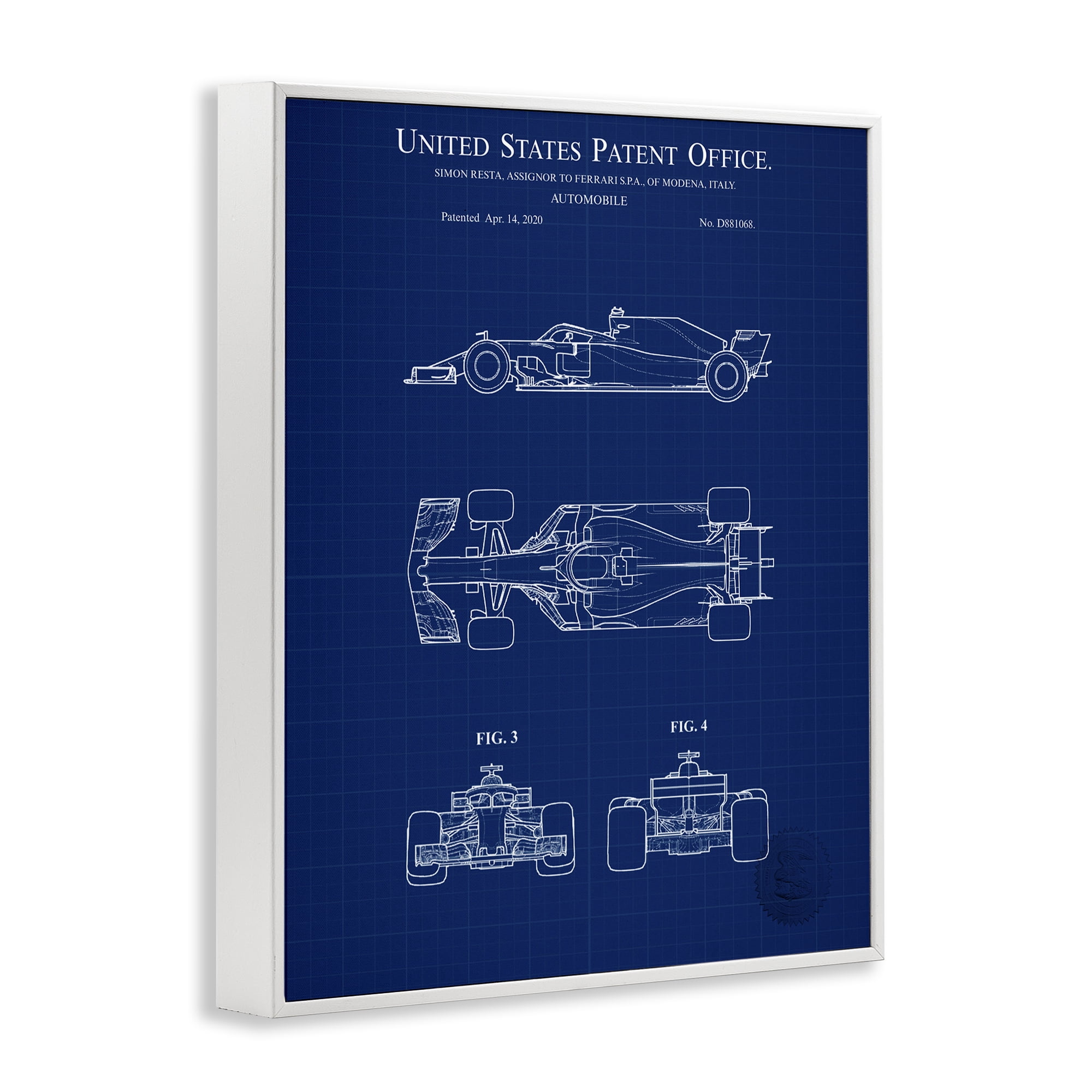 Stupell Industries Race Car Blueprint Transportation Painting White Framed Art Print Wall Art, 24 x 30
