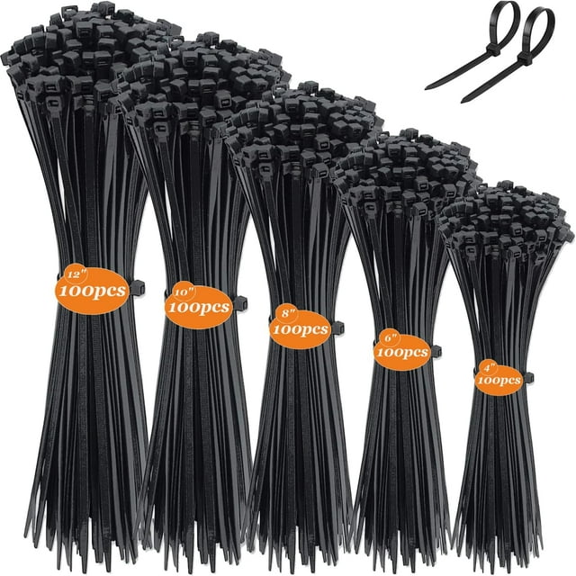 Cinchos de Plastico para Electricidad, Bridas de Plastico Autobloqueantes de 5 tamaños, resistentes a los rayos UV, Cintillos de Plástico Superduraderos para Oficina, Hogar, Exteriores (Negro)