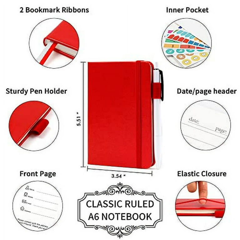 feela 3 Pack Pocket Notebook Journals, Mini Cute Small Journal Notebook  Bulk Hardcover College Ruled Notepad with Pen Holder for Office School  Supplies, with 3 Black Pens, 3.5â€x 5.5â€, A6, Aqua 