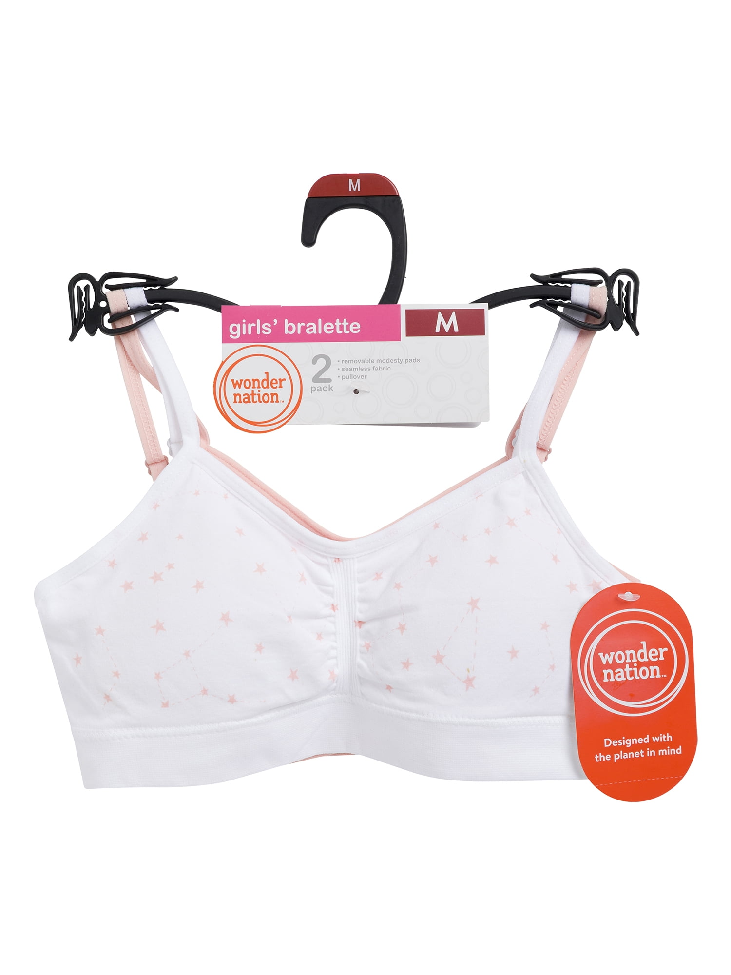 Wonder Nation Girls' Seamless Ruched Recycled Bra, 2-Pack, Sizes XS-2XL