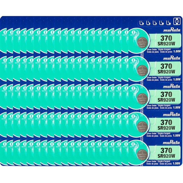 Murata 370 SR920W Battery 1.55V Silver Oxide Watch Button Cell (100 Batteries)