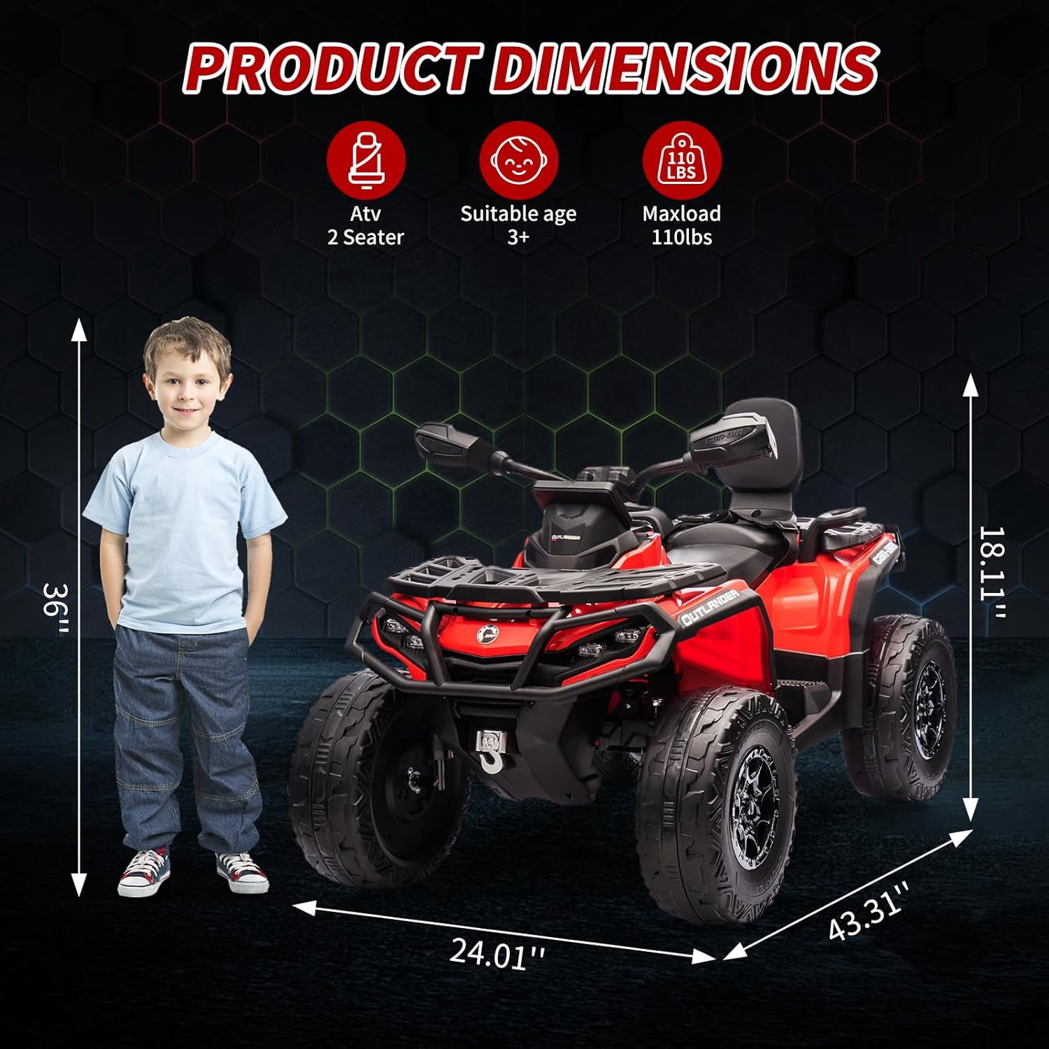 EastVita 2 Seater Ride On Car,24V Licensed Can-Am Electric ATV Car for Kids, 4 Wheeler Electric Toy Car with Bluetooth,Led,Leather Seaters,5 Mph Max Speed