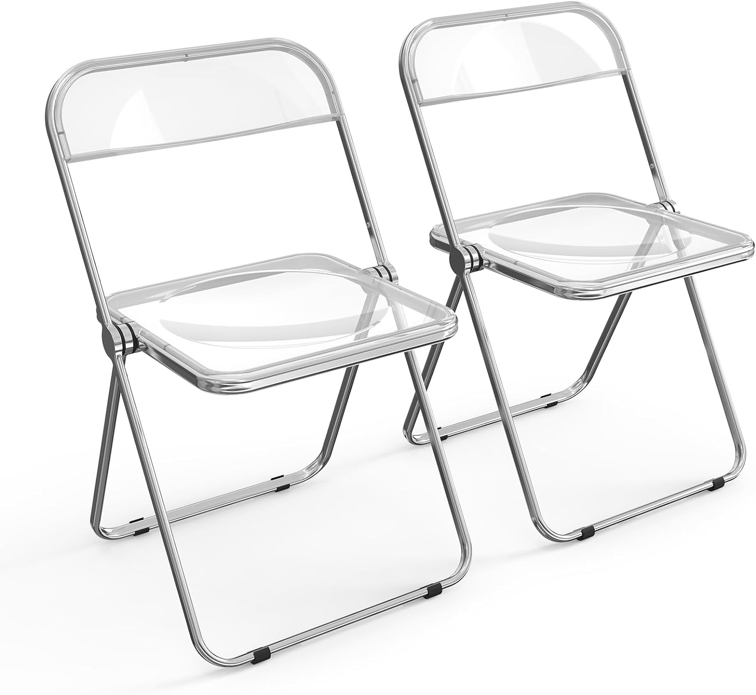 VINGLI Folding Chairs 4 Pack, Clear Chair Foldable and Stackable, Acrylic Plastic Panel & Metal Chrome Frame, Weight Capacity 350 lbs, Transparent