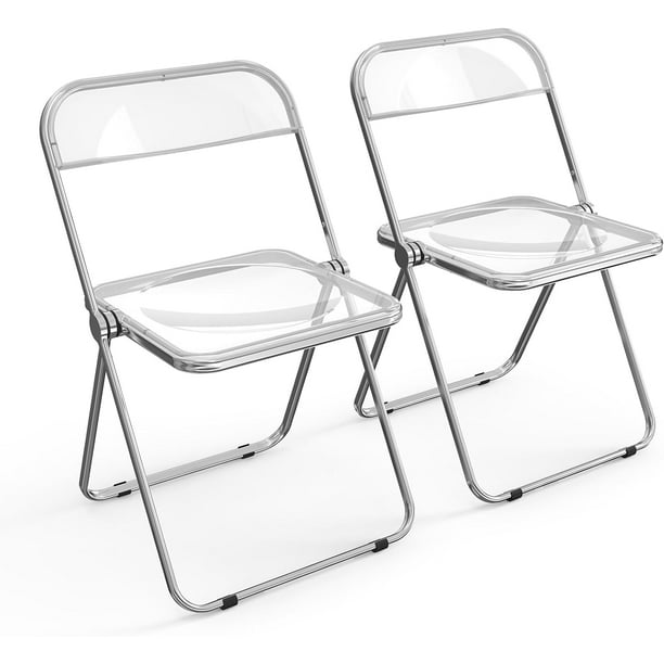 VINGLI Folding Chairs 2 Pack Clear Chair Foldable and Stackable Acrylic Plastic Panel Metal Chrome Frame Weight Capacity 350 lbs Blue Green