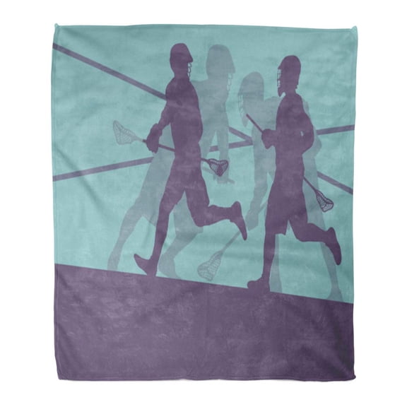 SIDONKU Throw Blanket Warm Cozy Print Flannel Action Lacrosse Player in Protective Gear Teamwork Sport Adult Athlete Athletic Comfortable Soft for Bed Sofa and Couch 50x60 Inches
