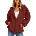 thumbnail image 2 of ZHYou Zip Up Hoodies for Women Casual Multi Panel Seam Drop Shoulder Loose Drawstring Hooded Sweatshirts with Pockets,Red,Size XL, 2 of 8