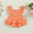 thumbnail image 2 of Baby Girls Knitting Rompers Solid Color Fly Sleeve Ruffle Hem Casual Party Street Spring Fall Summer Rompers Brown 3-6 Months, 2 of 8