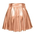 thumbnail image 3 of Riforla Women's Fashion High Waist Pleated Solid Color Short Skirt Loose Skirt Metallic Skater Skirt Sparkly Shiny Flared Pleated A Line Mini Skort Skirts for Women Trendy Rose Gold L, 3 of 4