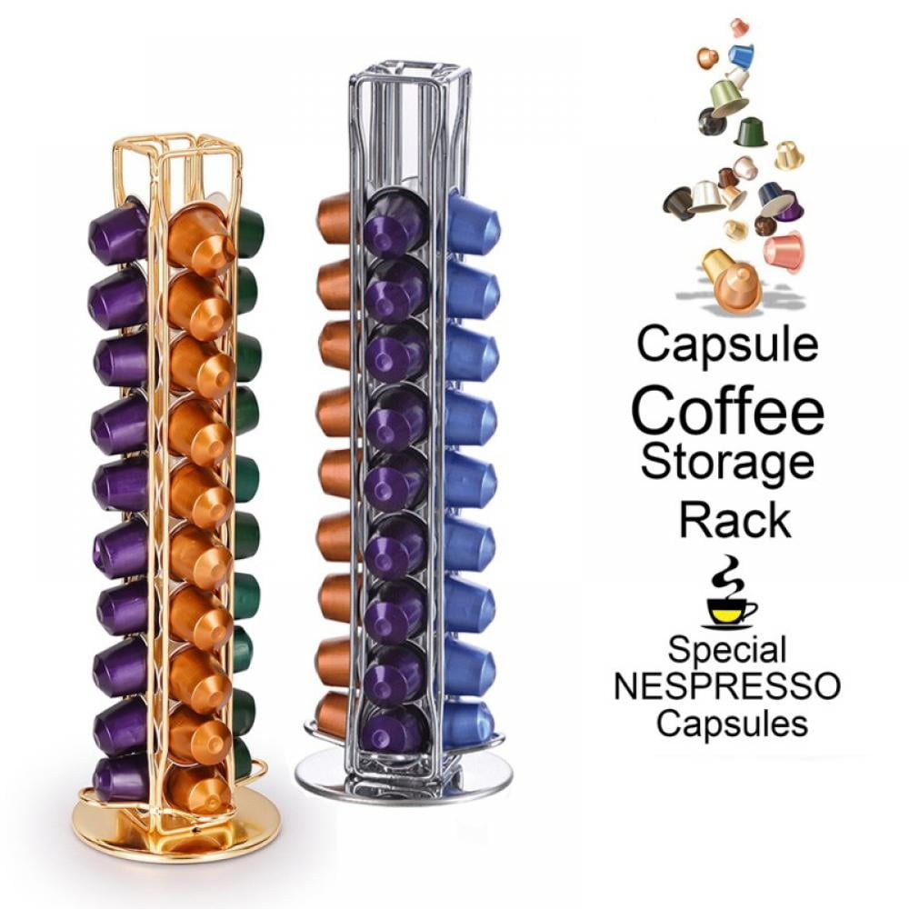 Elegant and Modern Chrome Finish BluePeak Nespresso Coffee Capsule Rack Holder Carousel 360-degree Rotation Pixie & Latissima Machines For Citiz Holds 50 Capsules OriginalLine 