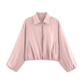 thumbnail image 2 of Bomber Jacket Women Lapel Collar Zip Up Crop Windbreaker Jackets Athleisure Going Out Hiking Travel Coats, S, 2 of 6