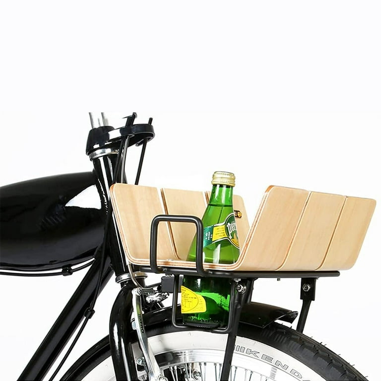 UNISTRENGH Wooden Bike Front Basket Simple Adjustable Bicycle Rack Pannier Bike Carrier