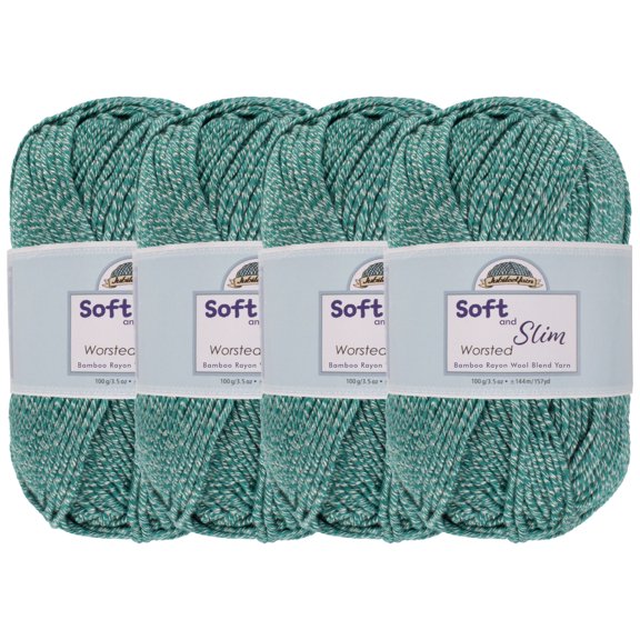 JubileeYarn Soft and Slim Worsted Bamboo Wool Blend Yarn - Frozen Tide - 100g/Skein - 4 Skeins