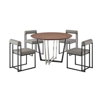 Joana Anastasia 5 Piece Round Dining  Set with Light Gray Faux Leather