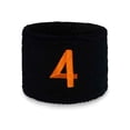thumbnail image 2 of COUVER Embroidered Orange Number 4 Black Terry Cotton Athletic Wristbands 1 Pair (Mens), 2 of 11