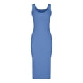 thumbnail image 4 of Women's Knit Dress， Sleeveless Ribbed Bodycon Midi Dress with Square Neck and High Slit， Summer Casual Dress, 4 of 6