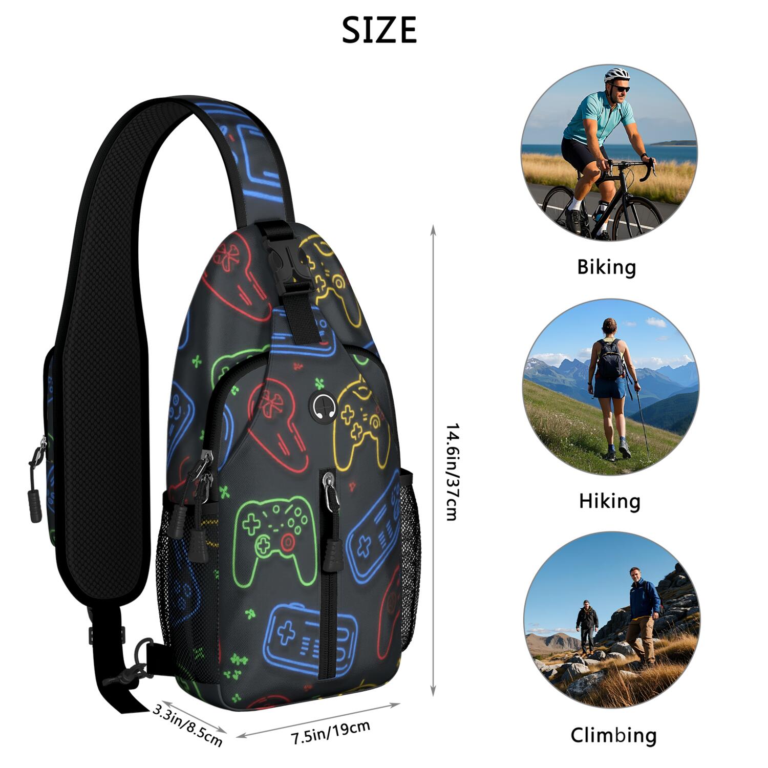 Game Play Sling Bag for Women Men Hiking Sling Backpack Backpack Purse for Traveling Office Anti Theft Sling Shoulder Bag Trendy Sling Backpack