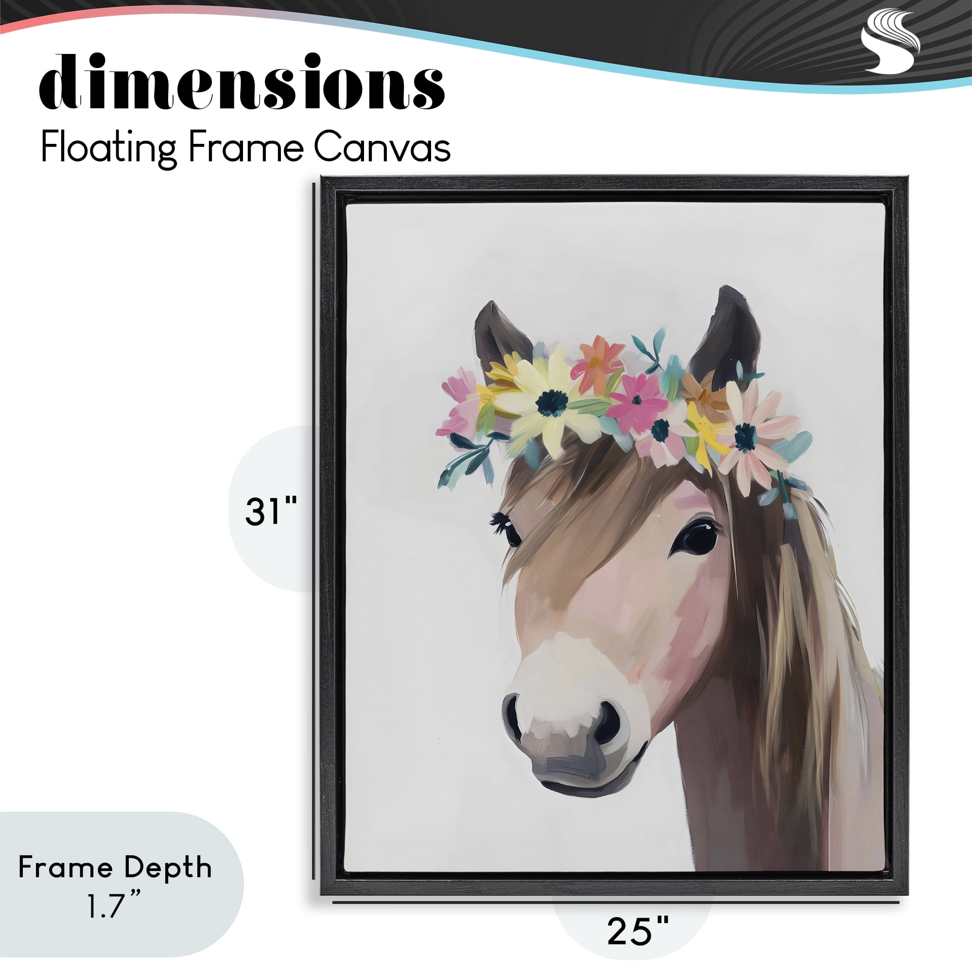 Stupell Industries Flower Crown Horse Black Framed Floater Canvas Wall Art, design by The Prints Vibe
