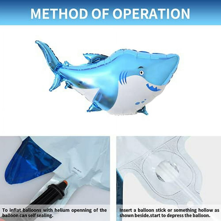 12 PCS Shark Balloons, 38 Inch Large Aluminum Foil Shark Balloon Blue Cute  Splash Shark Balloons for Ocean Animal Theme Party Birthday Baby Shower  Supplies, Office Hotel Event Decorations 