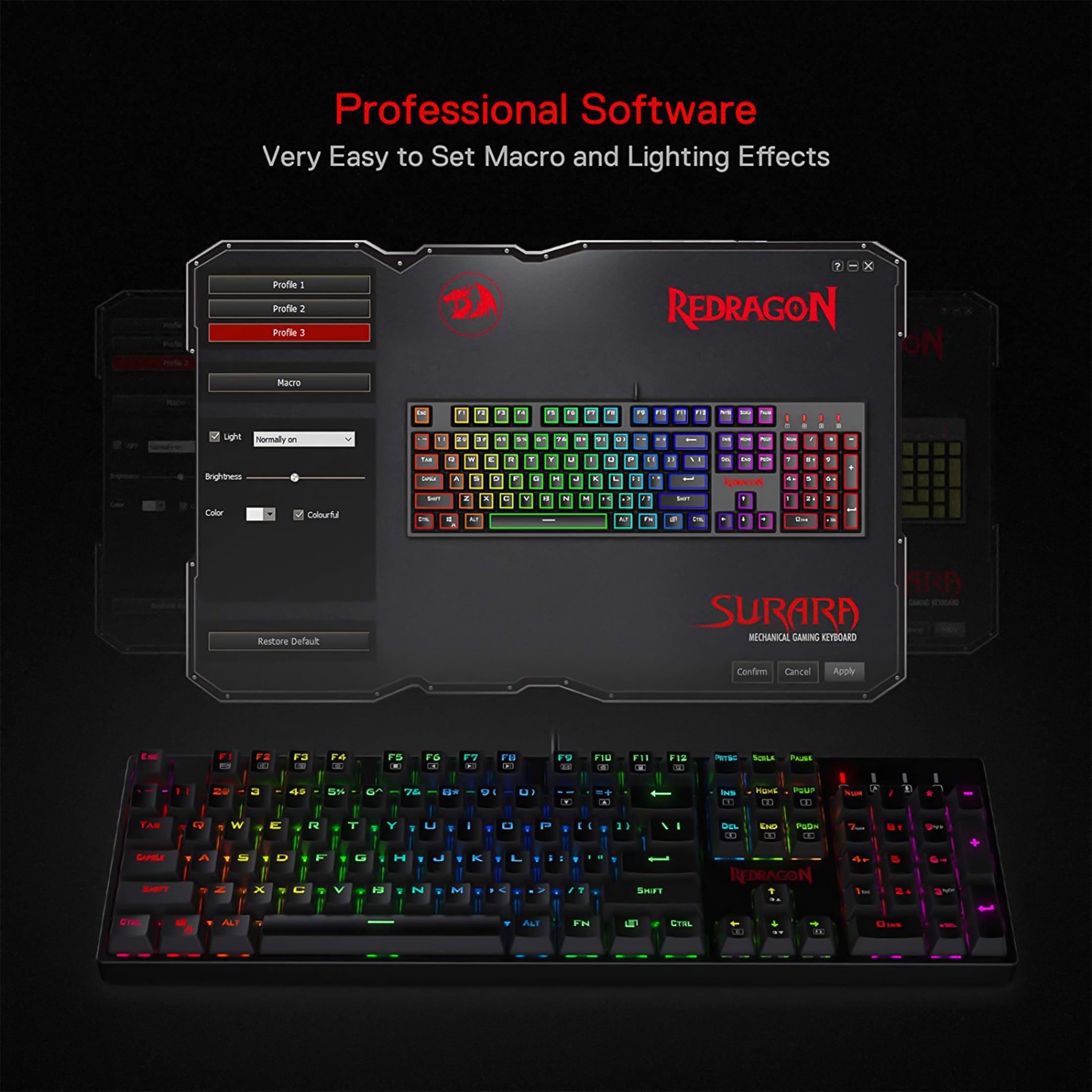 Redragon K582 Wired Gaming Keyboard with RGB LED Backlight, Black