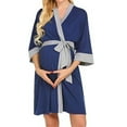 thumbnail image 4 of Tnhcen Plus Size Pregnant Postpartum Loose-Knit Cotton Robe | Color-Contrast Trim Nursing Wear | S-2XL Maternity Pajamas Loungewear for Comfort & Ease, 4 of 6