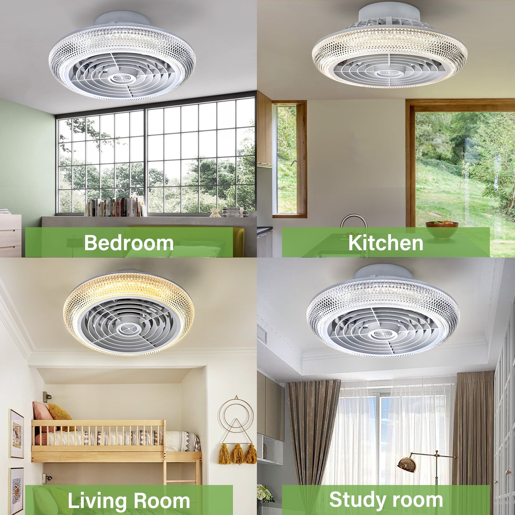TCFUNDY 16" Smart Ceiling Fan w/ Light, RGB & LED, Smart Control Compatible with Voice Assistant Alexa/Google/Siri, Bladeless Fan w/ 6 Speeds & Reversible, White