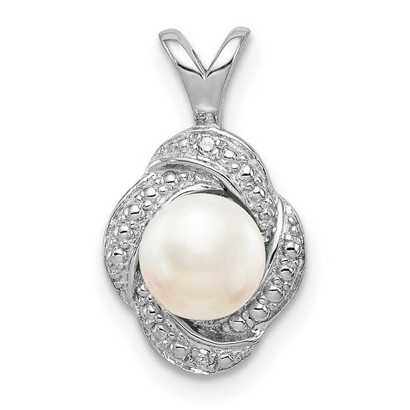 925 Sterling Silver Polished Diamond and Freshwater Cultured Pearl Pendant Necklace Measures 16x10mm Wide - Pendant for