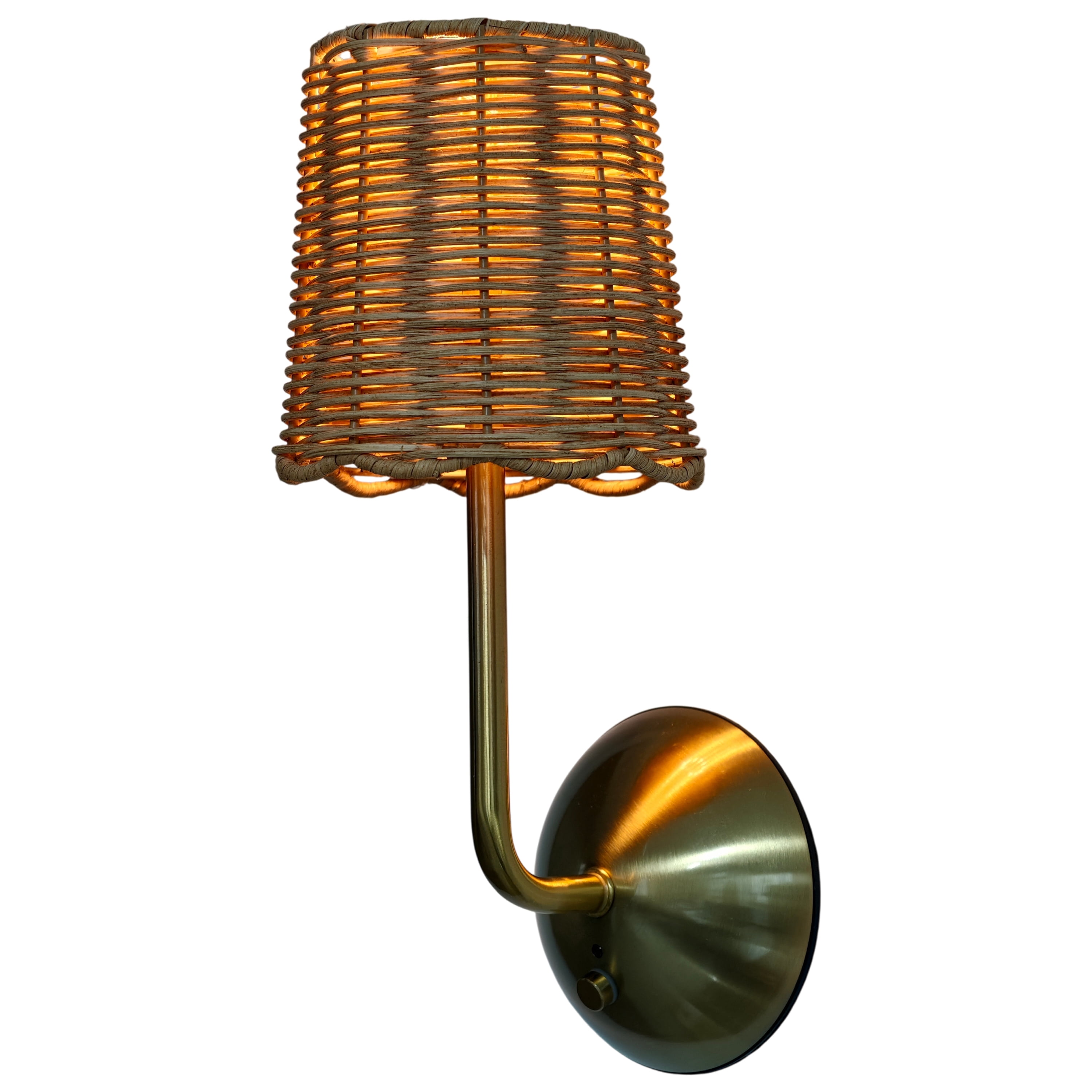 Home Decor Collection Sterling & Noble Home Scalloped Woven Rattan Rechargeable Wall Sconce