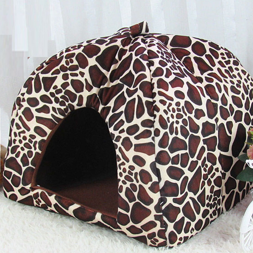 Soft Strawberry Leopard Pet Dog Cat House Tent Winter Warm Cushion Basket Animal