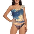 thumbnail image 2 of Picia Western Desert Cloud Cowboy Pattern Women's One Piece Swimsuits,One Shoulder Swimwear Asymmetric ,Ruffle Monokinis Bathing Suits,High Waisted Flattering Bathing Suits-Large, 2 of 8