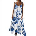 thumbnail image 3 of Vestido Bohemio de Verano con Tirantes Finos, Sin Mangas y Cuello en V para Mujer, con Estampado Floral, para Vacaciones, Color Azul S, 3 of 10