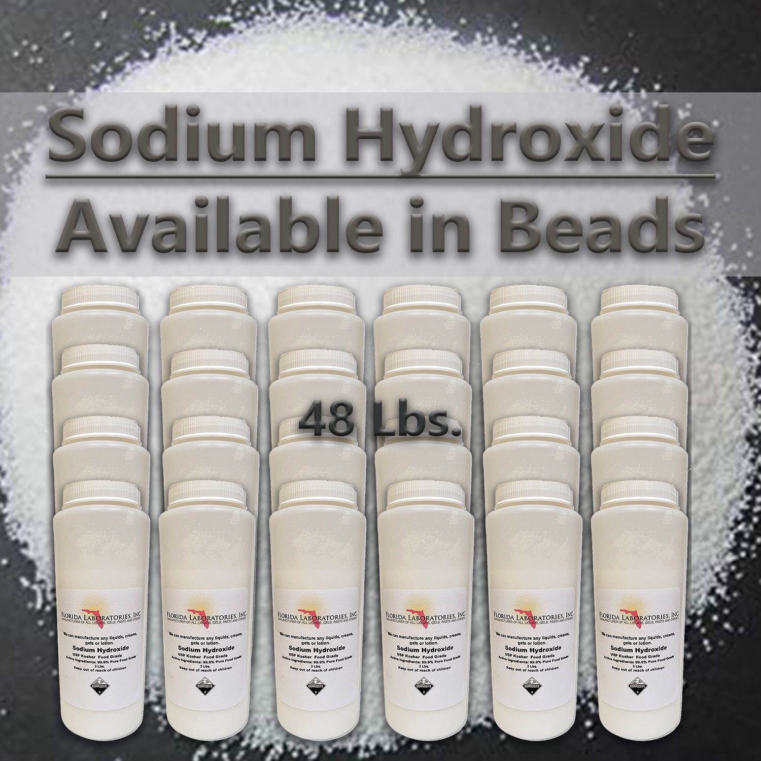 Sodium Hydroxide 99.9% Pure Food Grade Beads Caustic Soda lye 48 Lbs (Pounds)