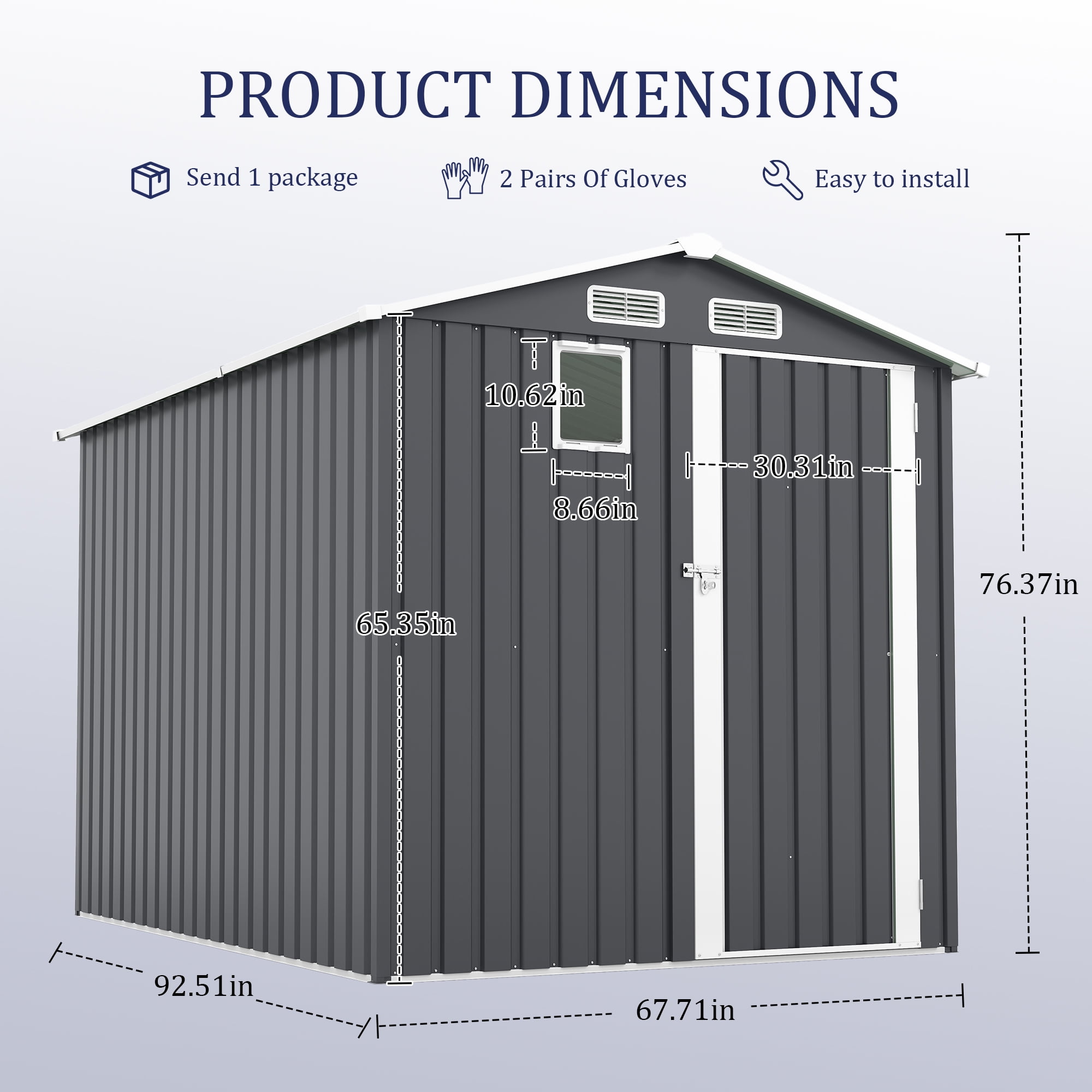 Villeston 6x8FT Outdoor Steel Storage Shed, Lockable Doors, Compact Metal Tool Shed for Garden, Backyard, Patio, Utility, and Bike Storage,dark gray