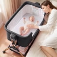 thumbnail image 6 of Babyeap 3-in-1 Baby Bassinet, Adjustable Bedside Sleeper with Gentle Rocking Motion, Storage Basket and Wheels for Infants, Gray, 6 of 11