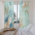 thumbnail image 3 of Teal Beach Coastal Kitchen Curtain for Berdoom Living Room Cafe 72 Inch Length, Summer Nautical Coral Shell Botanical Tiers Curtains Light Filtering Drapes Window Treatment 2 Panels 52"Wx72"L, 3 of 8