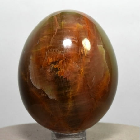 Aragonite Crystal - 55mm Green Orange Red Aragonite Egg Banded Natural Crystal Polished Mineral Stone Egg - Peru + Plastic Stand