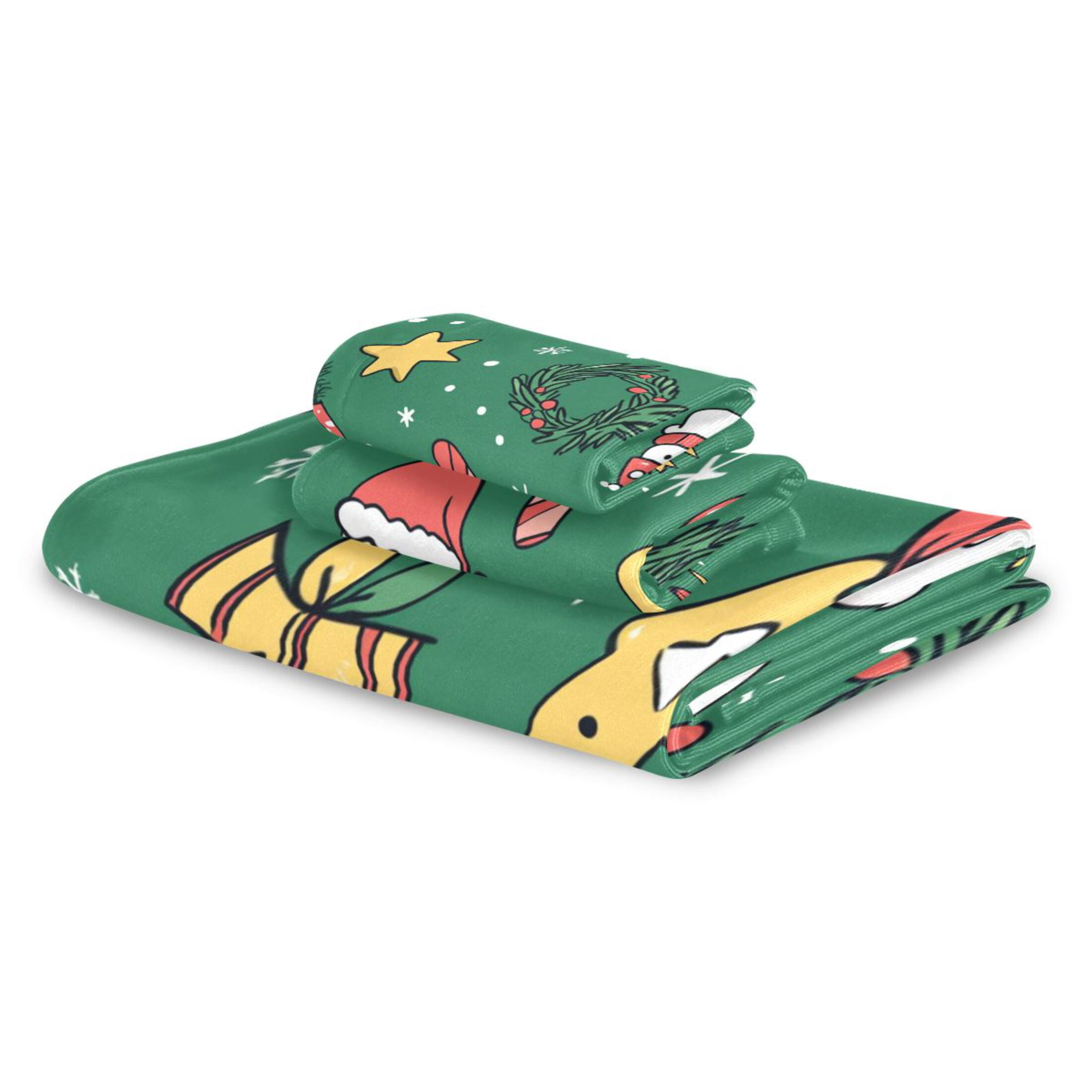 WOBOGO Cartoon Christmas Patterns with Simple Lines Ultra Soft 3 Pack Cotton Towel Set Includes 60 x 30in Bath Towel 28 x 16in Face Towel and 13 x 13in Small Square Towel for Everyday Use Lightweight