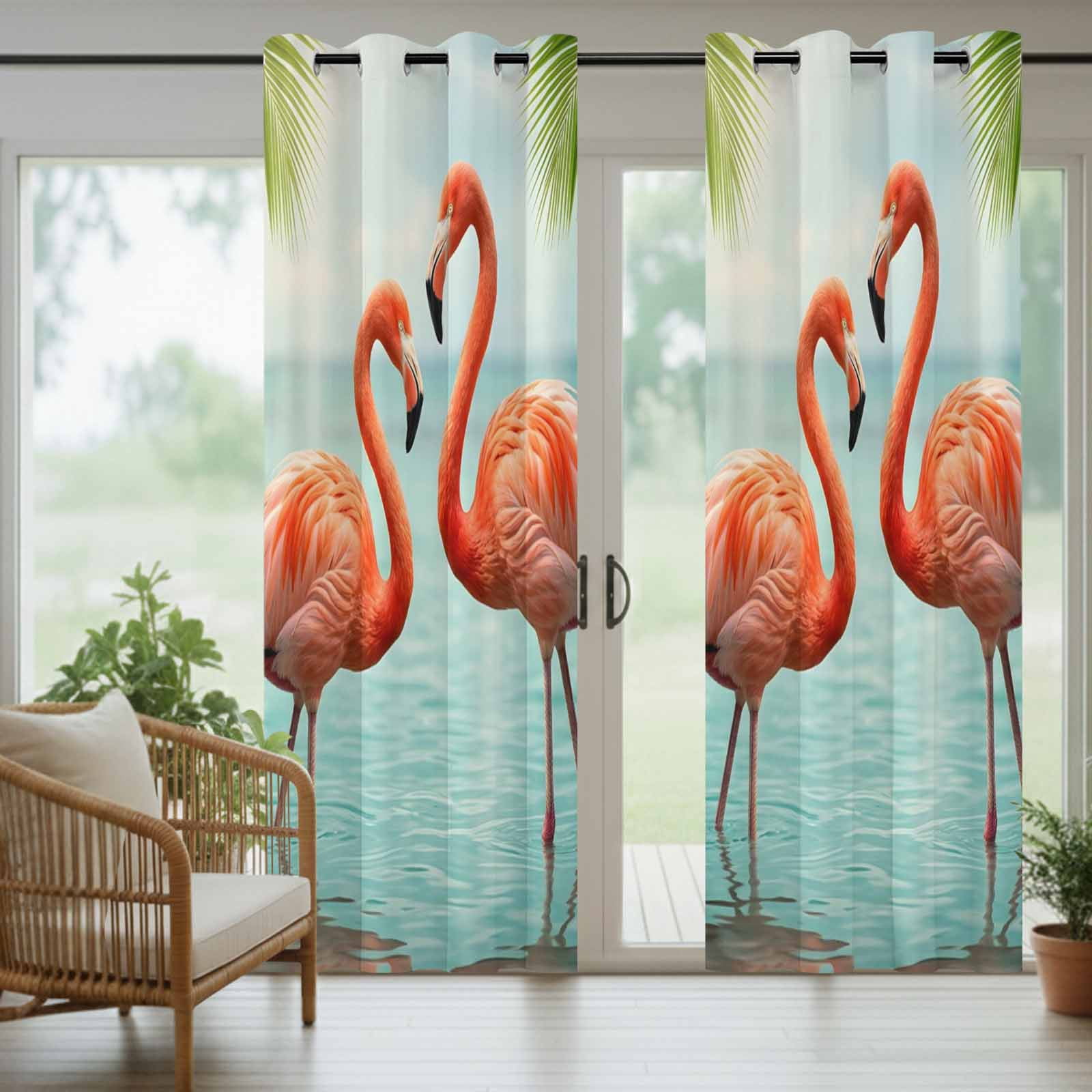Pink Flamingo Outdoor Curtains for Patio, Animal Tropical Palm Tree Blue Lake Surface Sunshade Privacy Drapes Grommet Waterproof Outside Curtains for Porch/Cabana/Balcony 54"x 108", 1 Panel