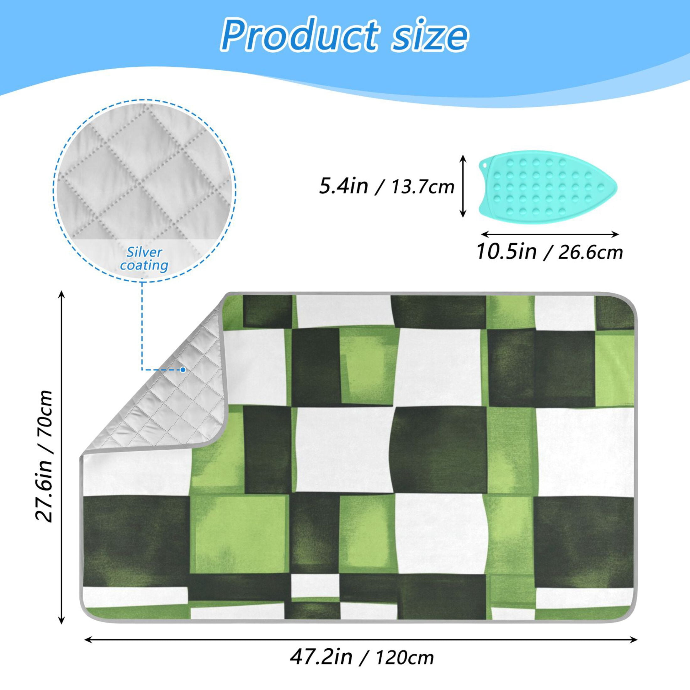 Green and White Square Ironing Mat Blanket for Table Top Travel Portable Ironing Board Pad 47.2x27.6 Inch