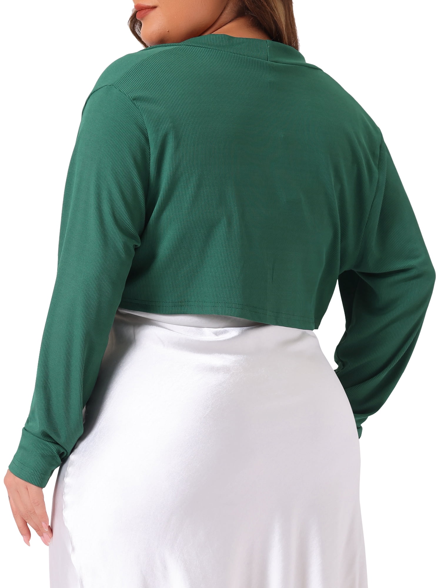DARING DIVA Plus Size Long Sleeve Open Front Cropped Cardigans Shrugs 1X Dark Green