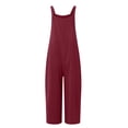 thumbnail image 4 of Women Casual Loose Wide Leg Jumpsuits Long Bib Pants Cotton Overalls with Pockets Red 5XL, 4 of 6